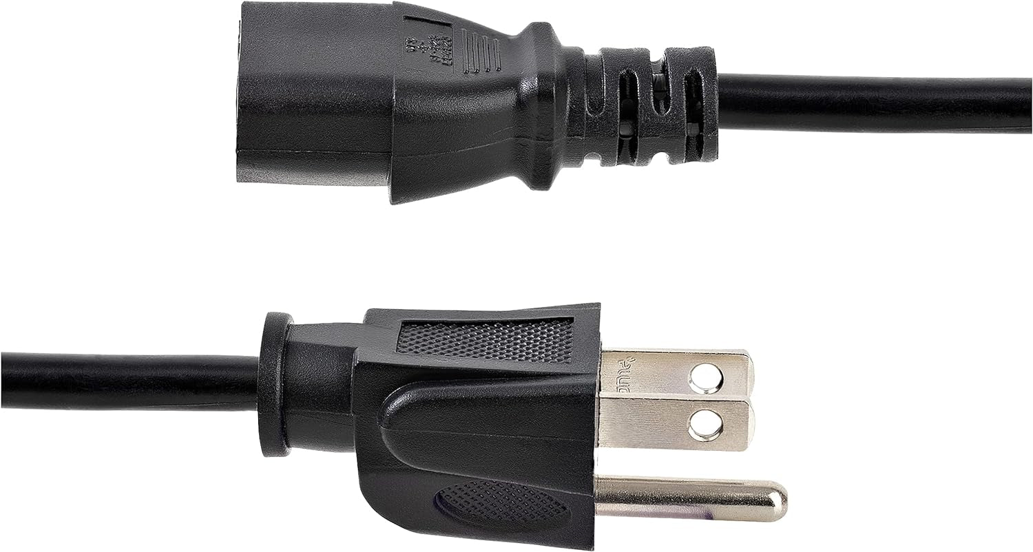 Startech.Com 25Ft (7.6M) Computer Power Cord, NEMA 5-15P to C13, 10A 125V, 18AWG, Black Replacement AC Power Cord, Printer Power Cord, PC Power Supply Cable, Monitor Power Cable - UL Listed (PXT10125) | NEMA 5-15P to C13, UL Listed, Monitor Power Cable, Black Replacement AC Power Cord, Printer Power Cord, PC Power Supply Cable