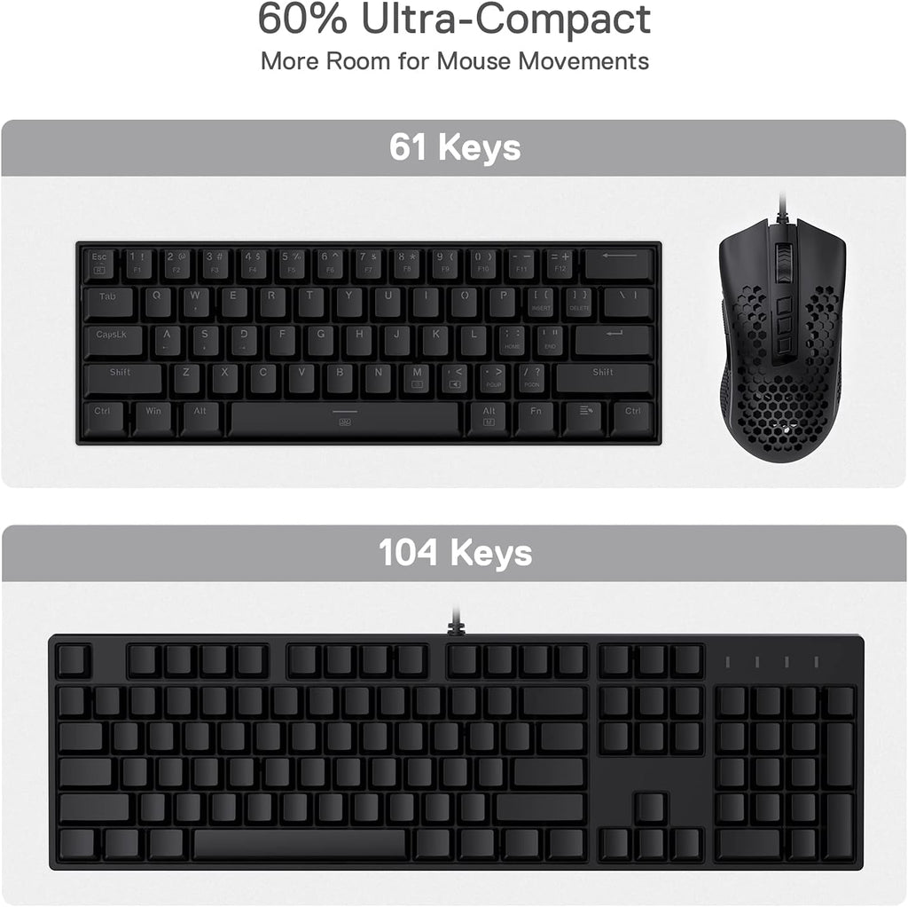 K630 Dragonborn 60% Wired RGB Gaming Keyboard, 61 Keys Compact Mechanical Keyboard with Linear Red Switch, Pro Driver Support, Black