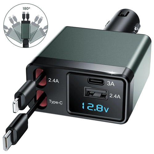 Car Charger Adapter 12V–24V, 150W Fast Charger with Multiport & Voltage Display