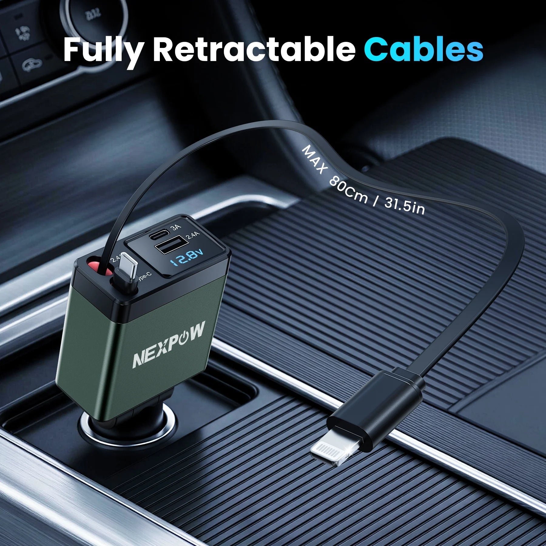 Car Charger Adapter 12V–24V, 150W Fast Charger with Multiport & Voltage Display